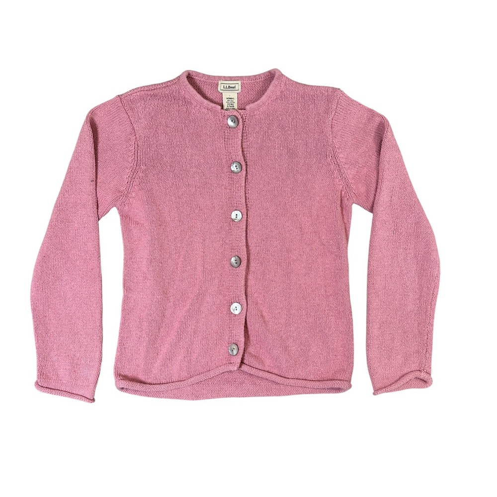 LL Bean Silk Cotton Cardigan Sweater Pink Crew Neck XS Regular 0 FW49